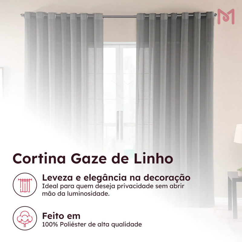 Cortina Gaze de Linho Sem Forro Para Janela Quarto e Sala