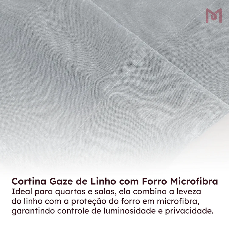 Cortina Gaze de Linho com Forro Microfibra Para Janela Quarto e Sala