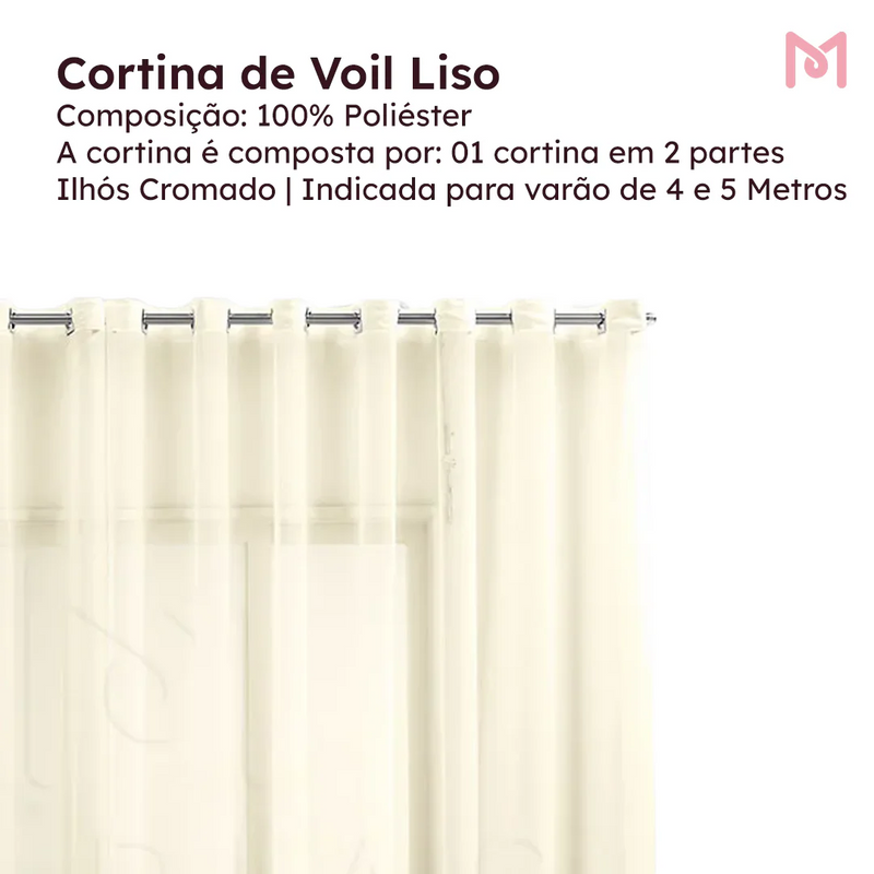 Cortina de Voil Liso para janela quarto e sala