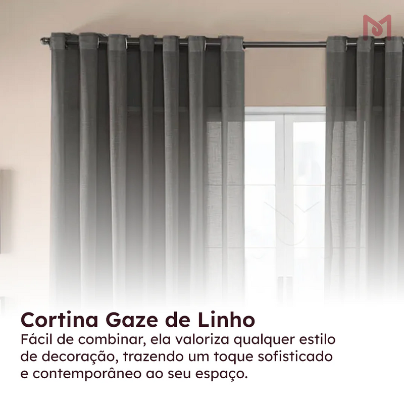 Cortina Gaze de Linho Sem Forro Para Janela Quarto e Sala