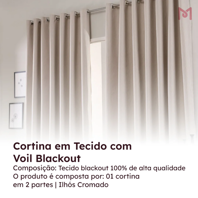 Cortina em Tecido com Voil 100% Blackout